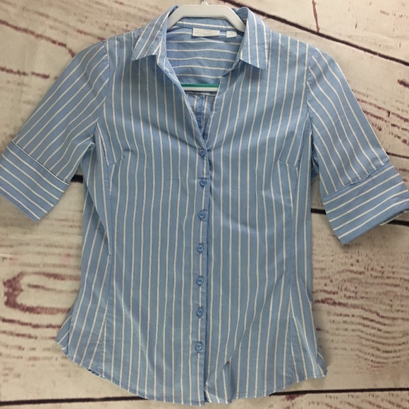 New York & Company Tops - Blue and White Striped Dress Shirt Size XS Career